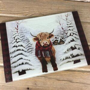 Highland Cow Winter Glass Cutting Board 8" x 11.25"